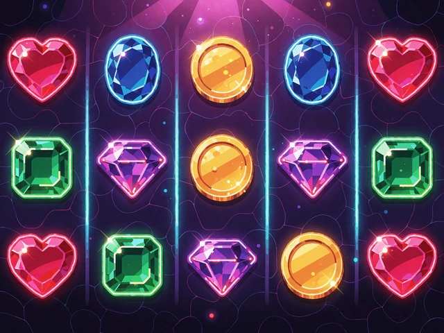 Neon-illustration af slot-hjul fyldt med gl&oslash;dende &aelig;delsten - miniature for Gates of Olympus hos V.Vegas
