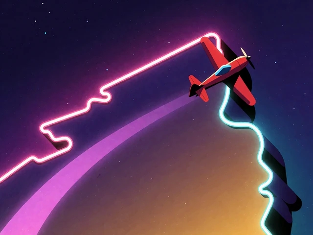 Neon-illustration af et r&oslash;dt propelfly, der stiger op efter en lysende magentasti - miniature for crash-spillet Aviator