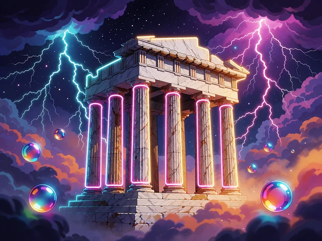 Neon-illustration af hvide marmors&oslash;jler p&aring; en skytop med lyn og sv&aelig;vende &aelig;delstene - miniature for Gates of Olympus