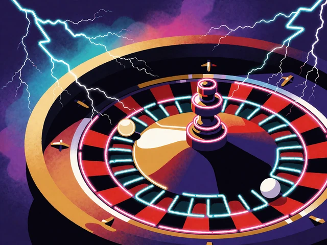 Neon-illustration af et roulettehjul med guldkant og lyn over hjulet - miniature for Lightning Roulette i live casinoet